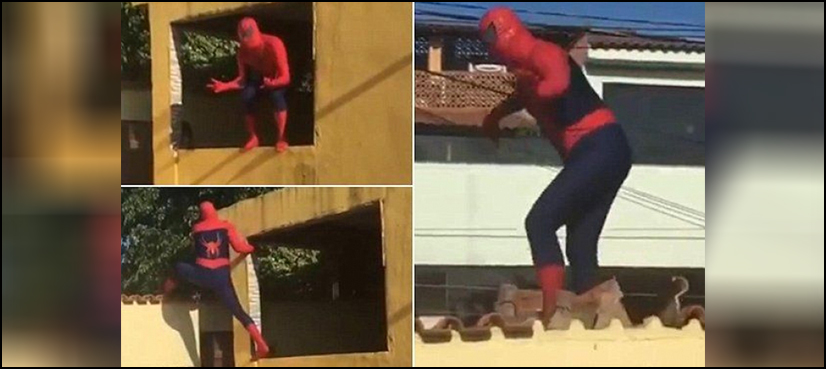 WATCH: ‘Spider man’ falls through roof in hilarious stunt