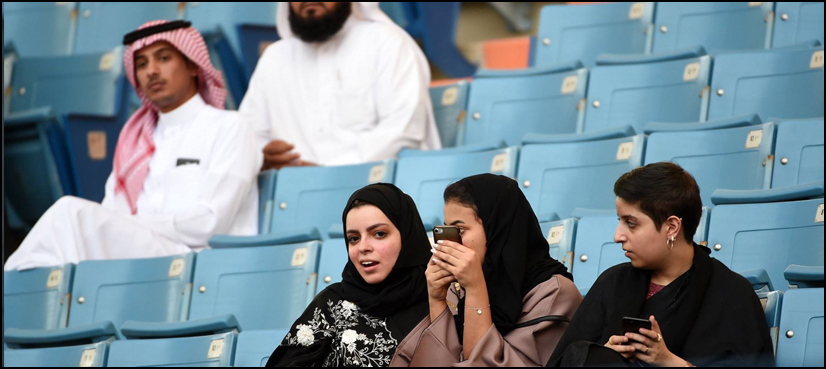 In a first, women throng Saudi stadium for national day