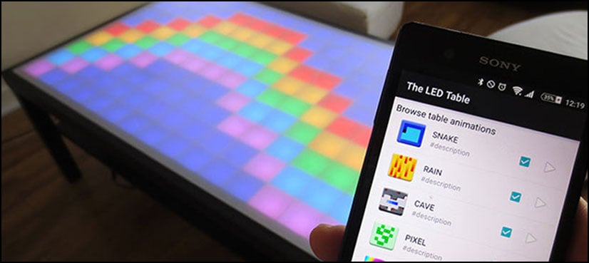 This smartphone-controlled LED Table will enhance your living room