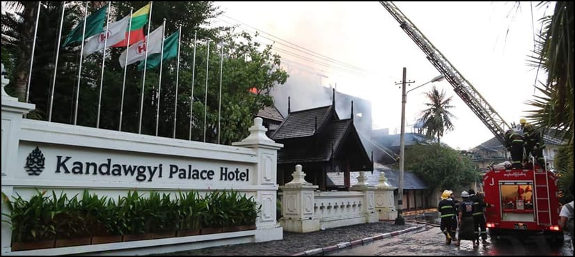 Blaze guts historic teak wood Yangon hotel