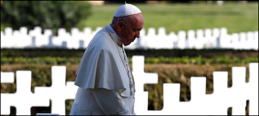 Pope, at US military cemetery, makes emotional anti-war address