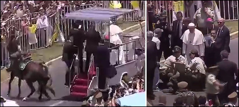 VIDEO: Female cop thrown from horse as the Pope passes