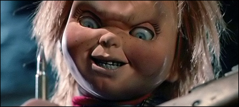 Creepy doll follows the camera with its eyes while sitting in a graveyard