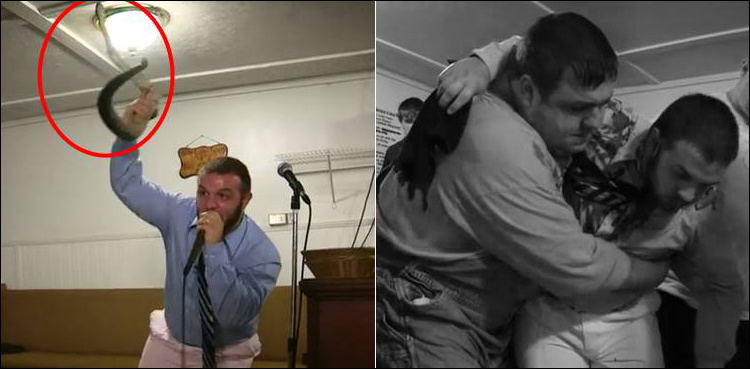 Horrific moment when a US snake-handling pastor was bitten by a rattlesnake