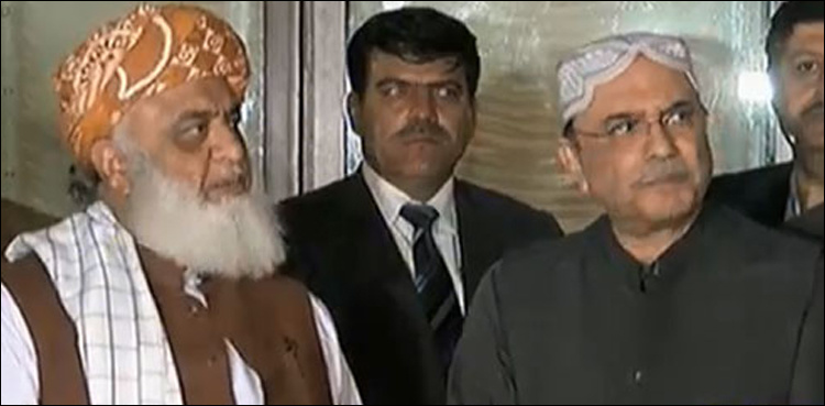 Zardari meets Fazl to devise strategy against PTI govt