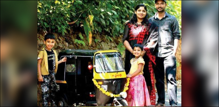 Indian man makes fully-functional mini rickshaw for his children