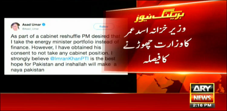 Asad Umar steps down as finance minister