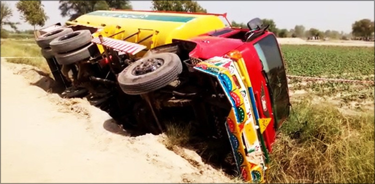 Oil tanker overturns in Daska, passerby killed