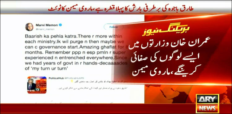 Marvi Memon terms Tariq Bajwa’s removal as first drop of rain