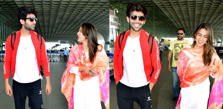 Sara Ali Khan, Kartik Aaryan cover their faces as they head out in Shimla