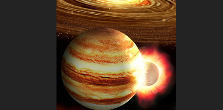 A huge planet may have smacked Jupiter long ago
