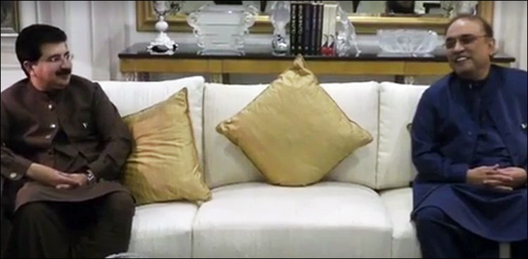 Hugs, smiles as Sanjrani runs into Zardari at Parliament House