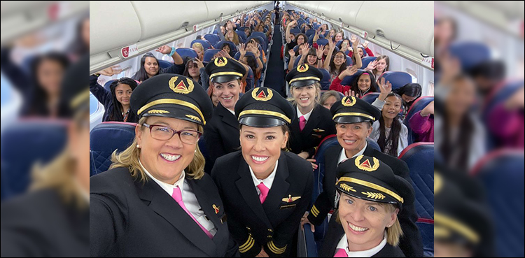 Bridging gender gap: all-women flight crew takes 120 girls to NASA headquarters