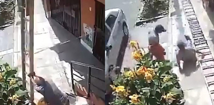 WATCH: Painter falls to ground after 'irate' elderly man shakes ladder