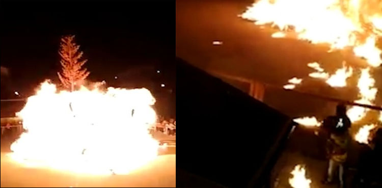 WATCH: Spectator's hair set on fire after bonfire explodes