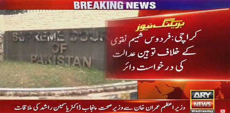 Disqualification plea filed against Firdous Shamim Naqvi in SHC