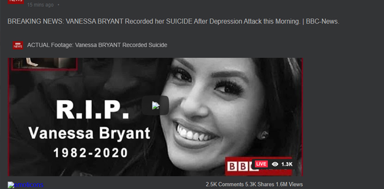 Hoax video claims Kobe Bryant’s widow died by suicide