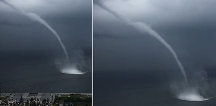 Footage of spinning waterspout in Dalian Bay stuns everyone