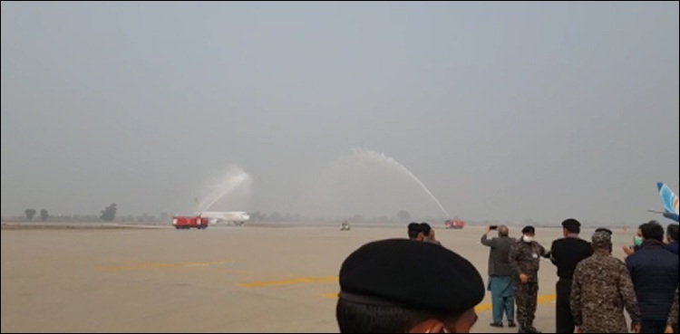 First aircraft of AirSial lands at Sialkot airport