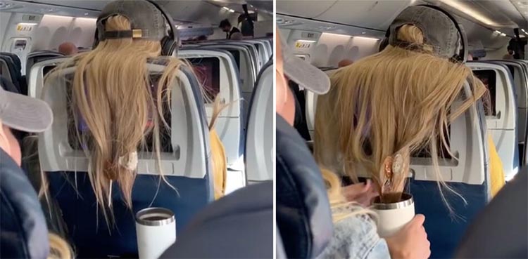 WATCH: Female passenger sticks chewing gum on woman's hair mid-flight