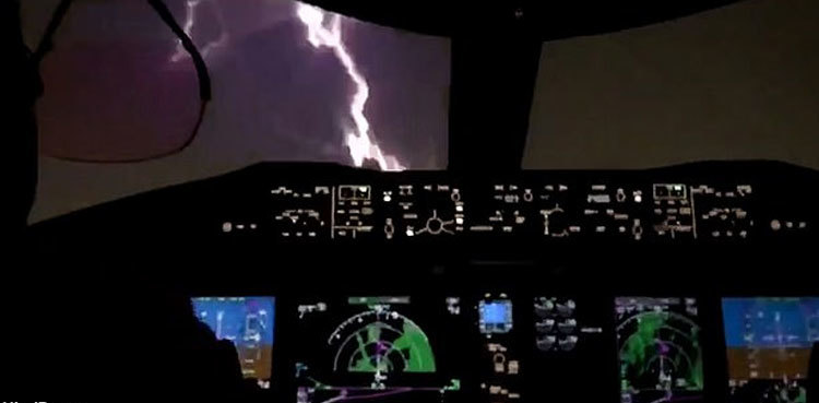 Terrifying moment lightning strikes passenger plane