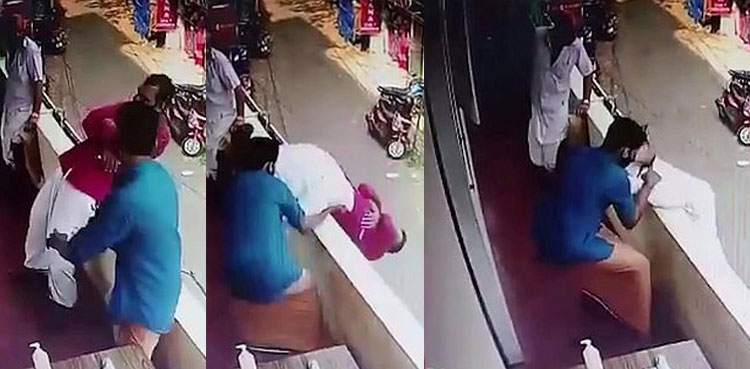 WATCH: Quick-thinking man saves co-worker from falling off first floor