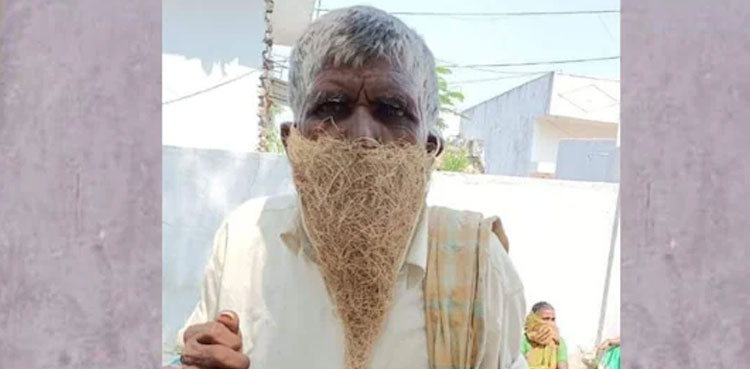 Unable to afford face mask, man walks into office wearing bird's nest