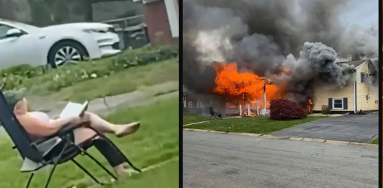 VIDEO: Woman sets home on fire with person inside, watches it burn