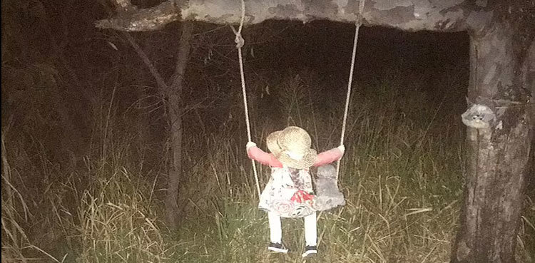 'Haunted' little girl doll sitting on a swing said to bring 'bad luck' to locals