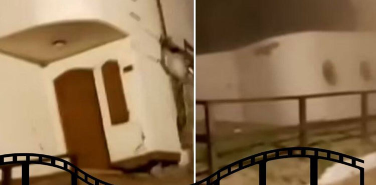 Security camera video shows moment two-storey house collapses into sea