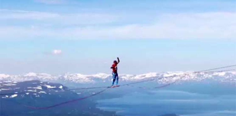 World record as tightrope walkers cross Swedish valley 600m up