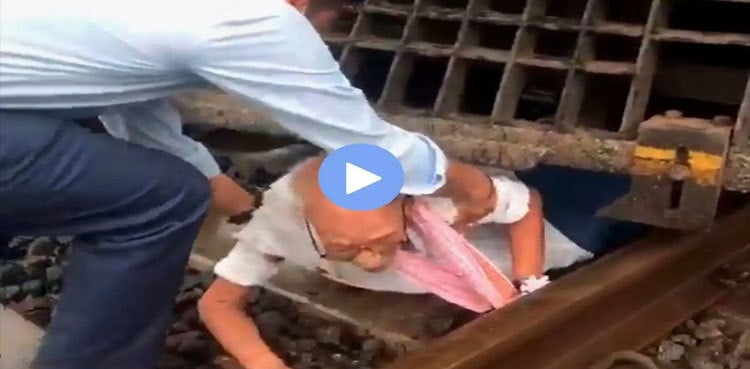 WATCH: Man narrowly escapes death after train driver applies emergency brakes