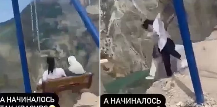 WATCH: Women miraculously survive after falling off swing on cliff edge
