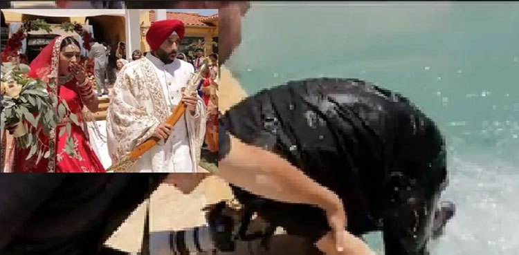 VIDEO: Wedding photographer falls into pool during photo shoot