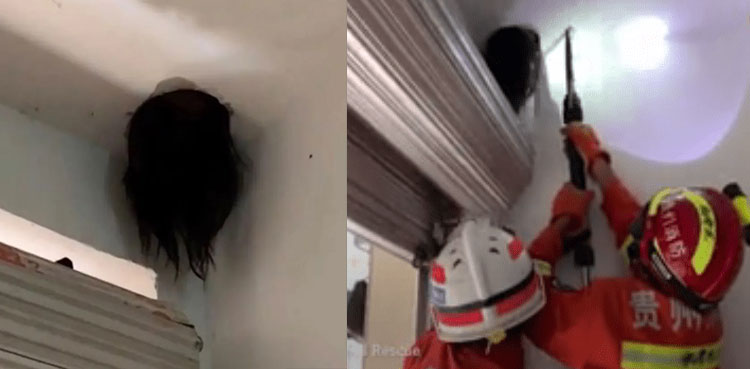 VIDEO: Girl gets head stuck in ceiling like a horror movie scene