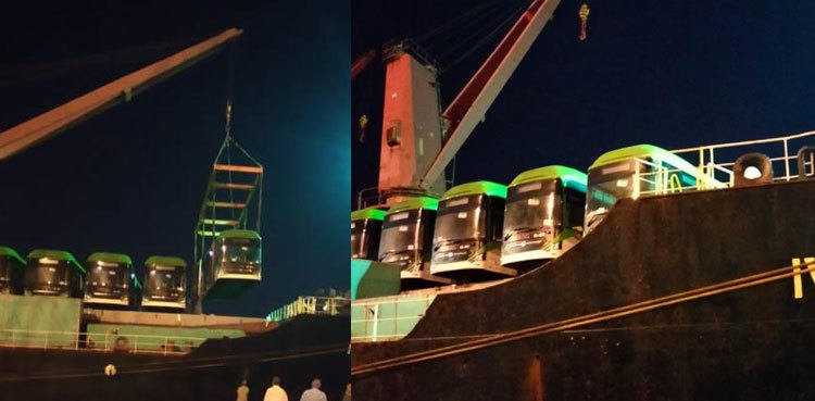 40 more buses for Green Line project reach Karachi from China