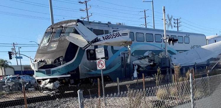 Video: Plane hit by train after crashing on rail tracks in US