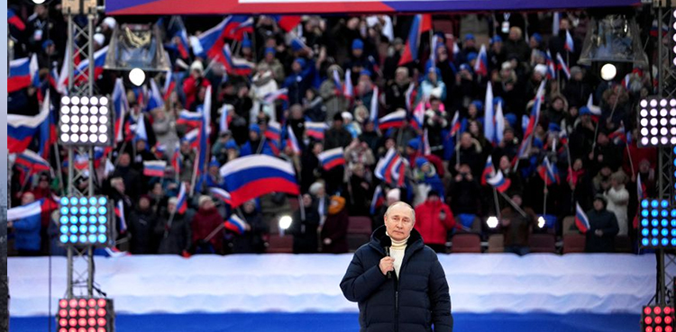 Putin tells mass rally that Russia will prevail in Ukraine