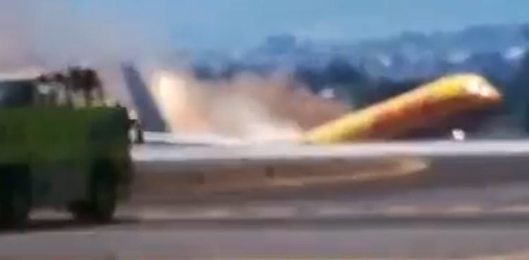 VIRAL VIDEO: Cargo plane splits in two after crash landing