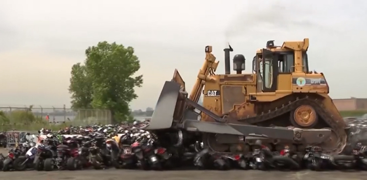 VIRAL: Bulldozer destroys 100 bikes for 'road safety'