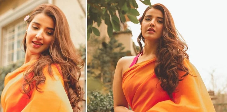 Viral: Hareem Farooq goes retro in orange Saree