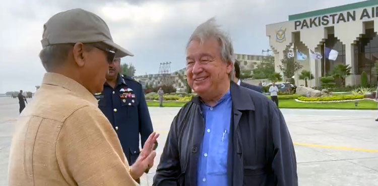 PM, UN Secretary General arrives in Sukkur to visit flood-hit areas