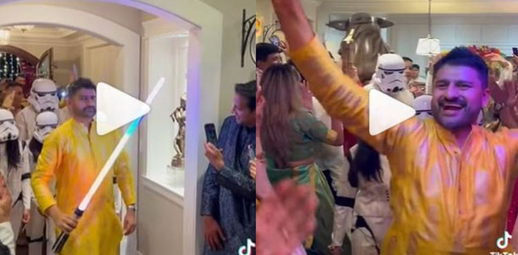 Viral: Groom enters dancing with Light Sabre on Star Wars themed wedding