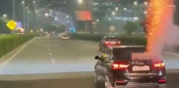 Viral video: Firecrackers go off from moving car