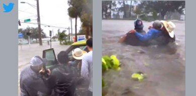 Watch: Elderly saved from drowning after car gets trapped on flooded road