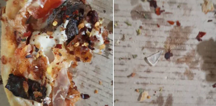 Man finds glass shards in pizza, shares pictures online