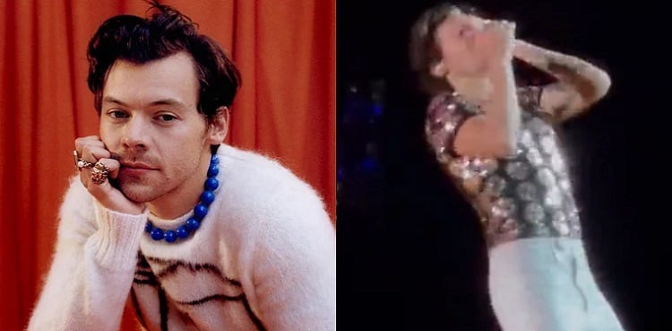 Harry Styles gets hit with candy in eye during performance; fans react