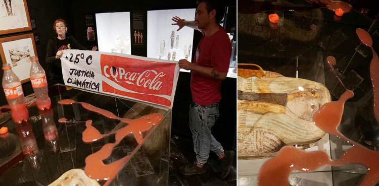 Climate activists splash liquid on Barcelona mummy exhibit