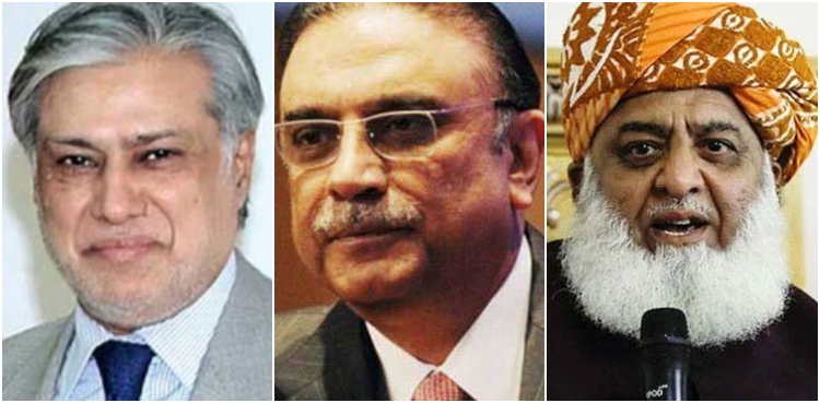 Ishaq Dar-led PML-N delegation meets Fazlur Rehman, Asif Ali Zardari
