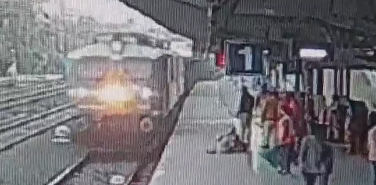Women nearly get run over by train, video goes viral